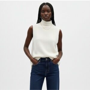 Elizabeth and James Sleeveless Turtleneck Sweater Vest in Cream